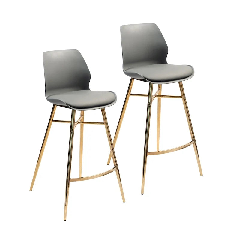 Tabourets de bar Porthos Home Calix lot de 2, cuir PU, pieds chromés dorés
