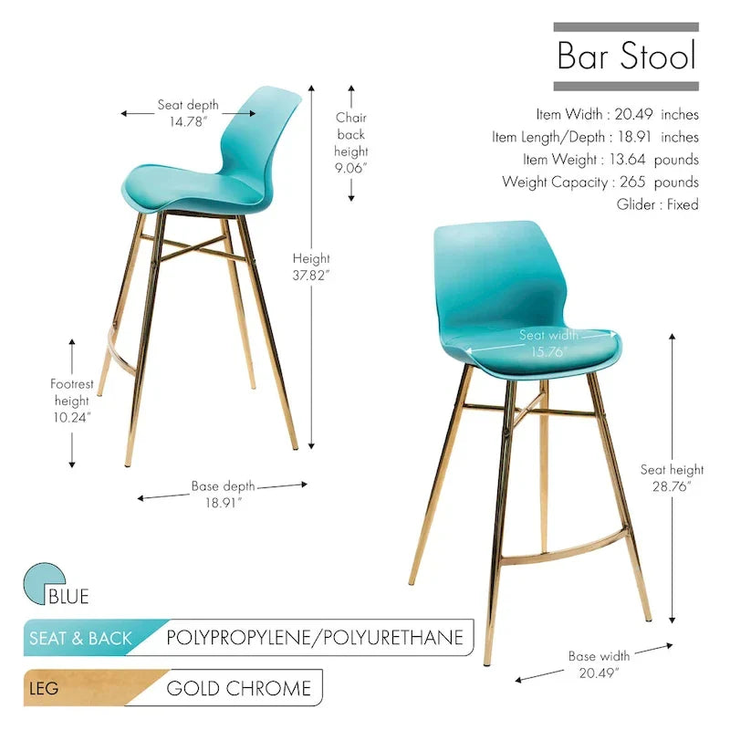 Tabourets de bar Porthos Home Calix lot de 2, cuir PU, pieds chromés dorés