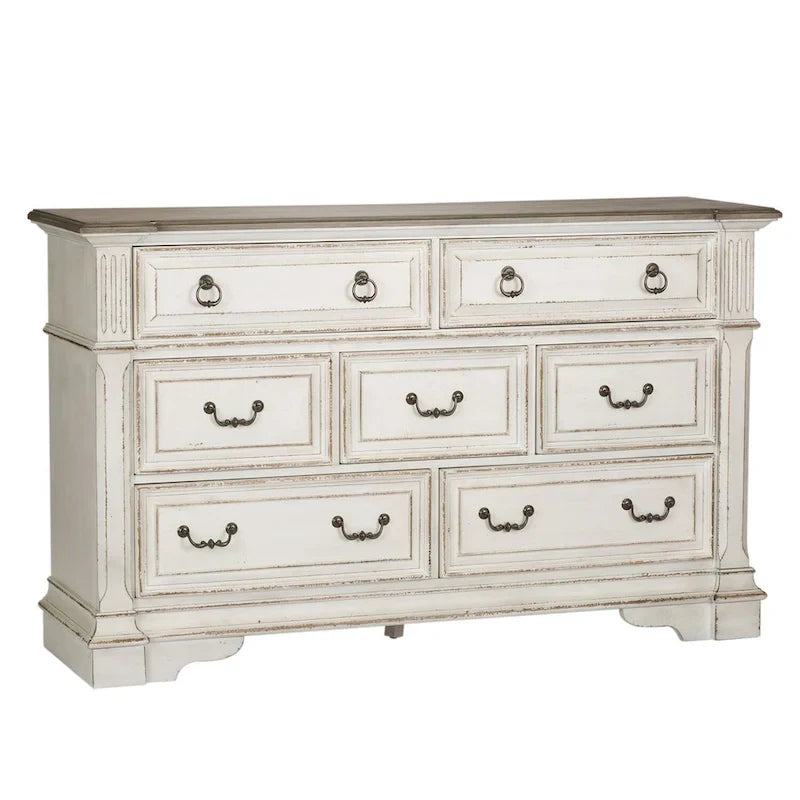 Commode 7 tiroirs The Gray Barn Abbey Park marron vieilli et blanc antique