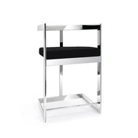 Tabouret de bar en velours noir structure argent poli