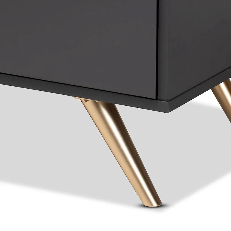 Commode à 5 tiroirs Kelson en bois gris foncé et doré