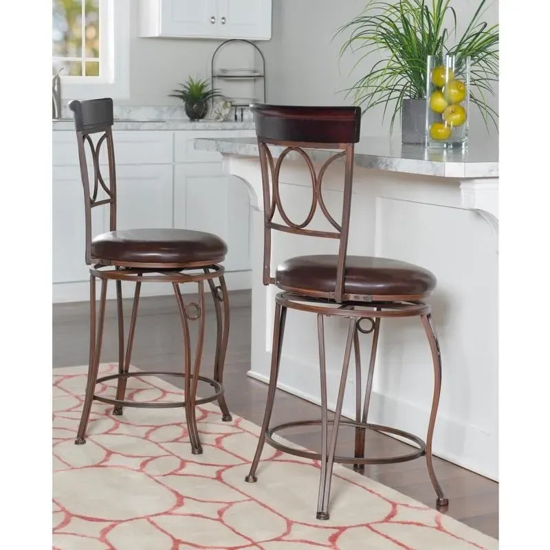 Tabouret de comptoir Linon en similicuir noir avec dossier en spirale