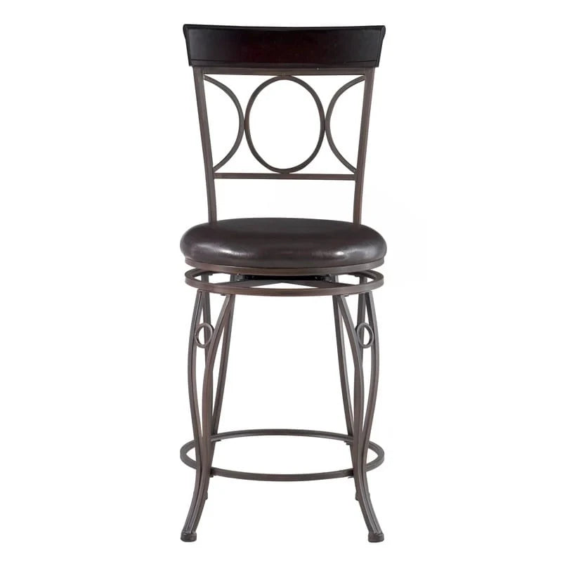 Tabouret de comptoir Linon en similicuir noir avec dossier en spirale