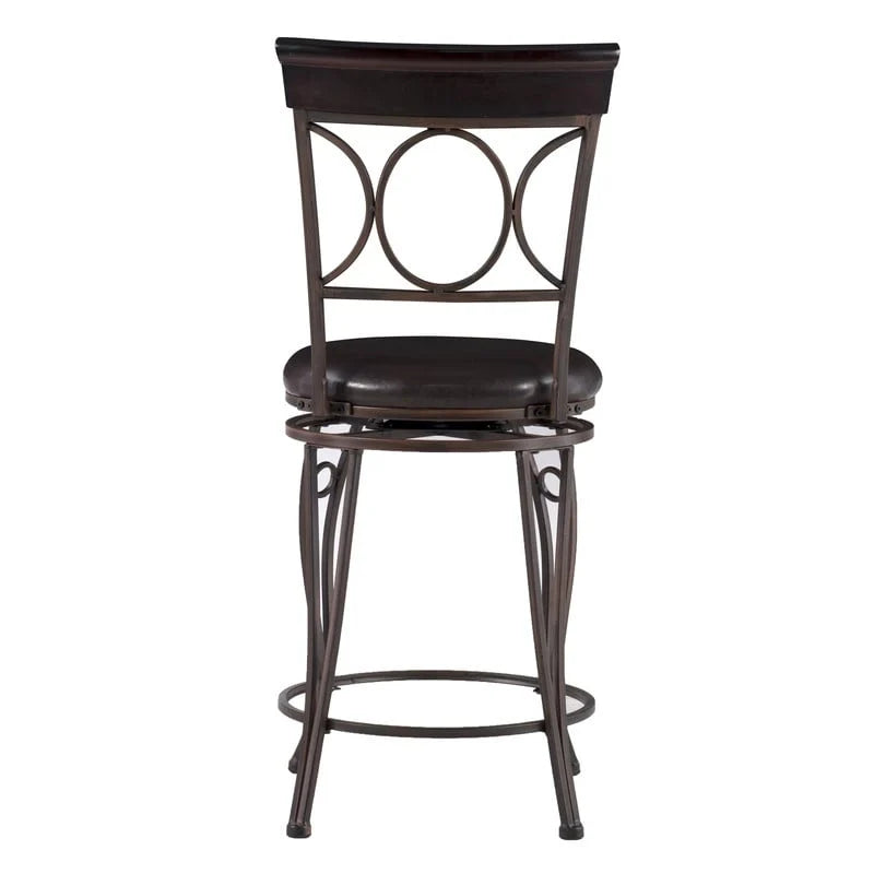 Tabouret de comptoir Linon en similicuir noir avec dossier en spirale
