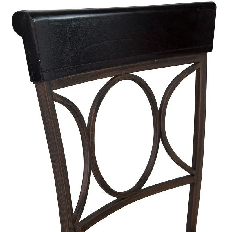 Tabouret de comptoir Linon en similicuir noir avec dossier en spirale