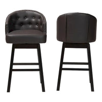 Tabouret de bar pivotant capitonné en simili-cuir brun moderne et contemporain Avril à clous décoratifs (lot de 2)