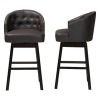 Tabouret de bar pivotant capitonné en simili-cuir brun moderne et contemporain Avril à clous décoratifs (lot de 2)