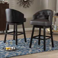 Tabouret de bar pivotant capitonné en simili-cuir brun moderne et contemporain Avril à clous décoratifs (lot de 2)