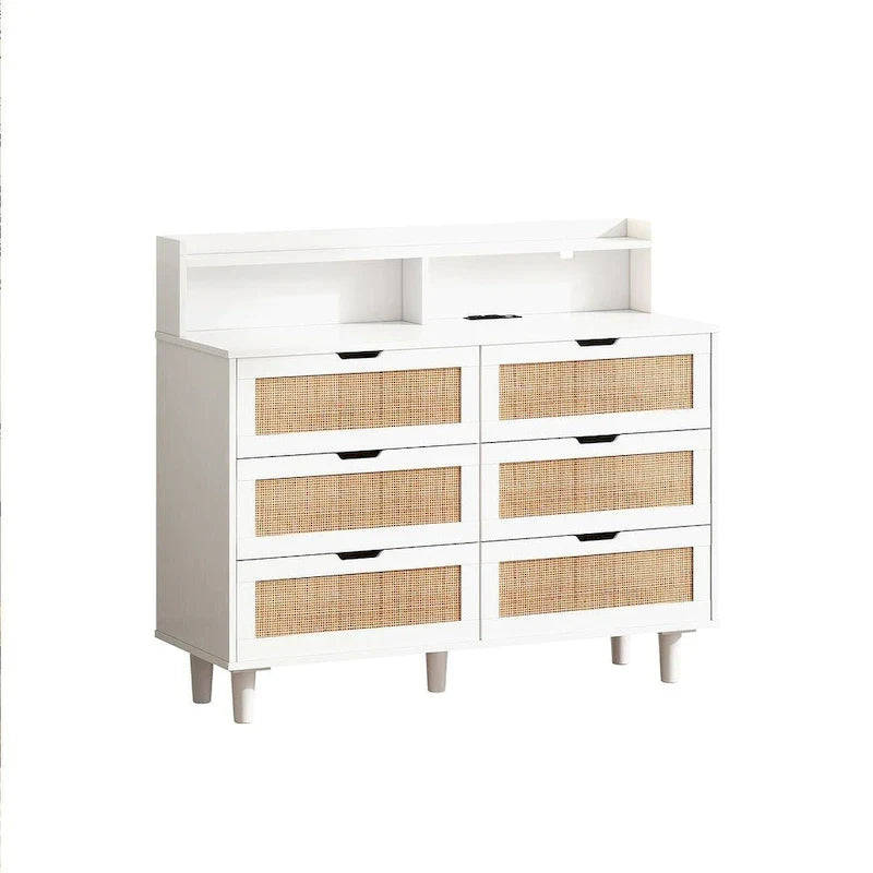 Commode 6 tiroirs de 43 pouces de large avec LED et prise de courant