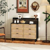 Commode 6 tiroirs de 43 pouces de large avec LED et prise de courant