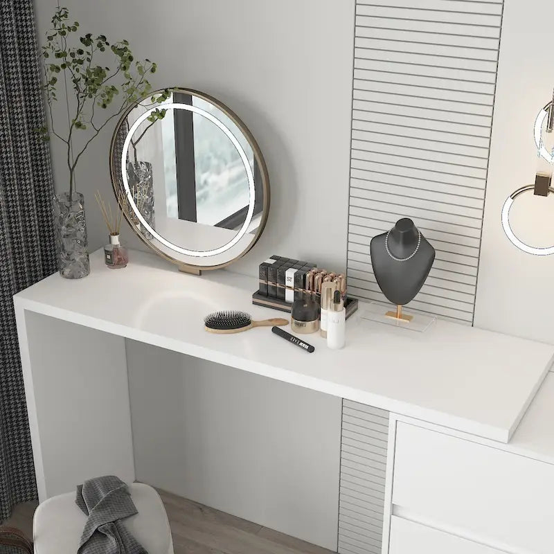 Commode et bureau rotatifs Timechee Home, commode 6 tiroirs, coiffeuse maquillage