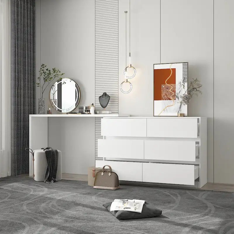 Commode et bureau rotatifs Timechee Home, commode 6 tiroirs, coiffeuse maquillage