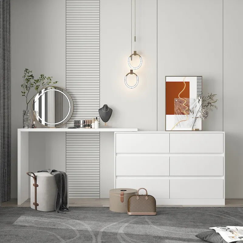 Commode et bureau rotatifs Timechee Home, commode 6 tiroirs, coiffeuse maquillage