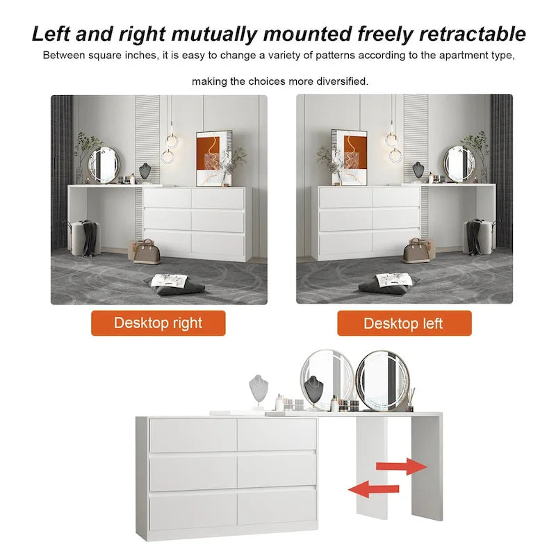 Commode et bureau rotatifs Timechee Home, commode 6 tiroirs, coiffeuse maquillage