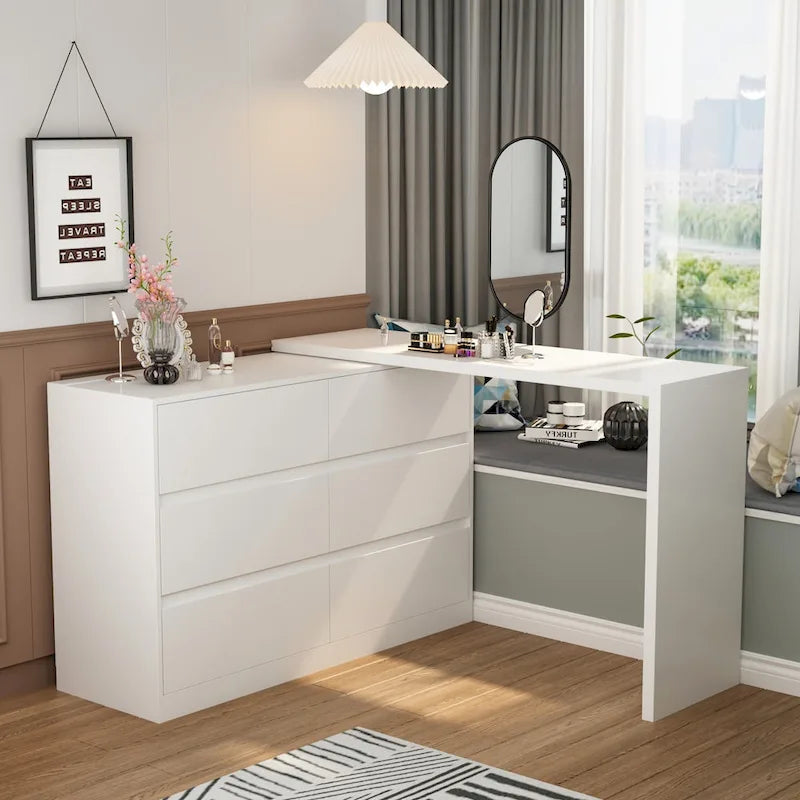 Commode et bureau rotatifs Timechee Home, commode 6 tiroirs, coiffeuse maquillage
