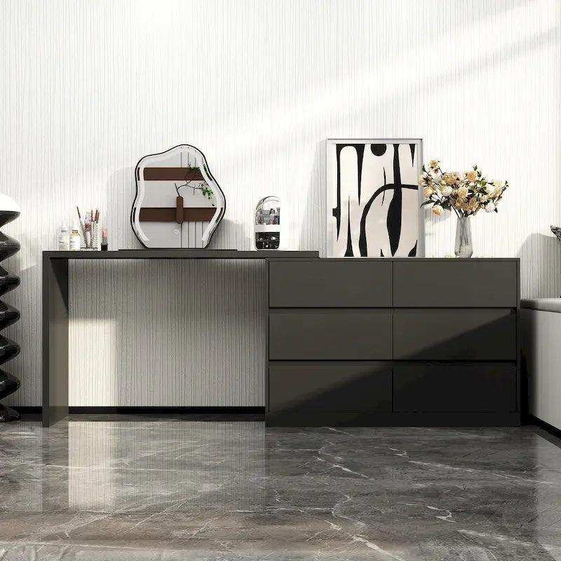 Commode et bureau rotatifs Timechee Home, commode 6 tiroirs, coiffeuse maquillage
