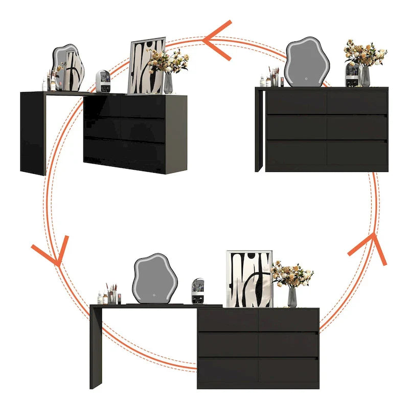 Commode et bureau rotatifs Timechee Home, commode 6 tiroirs, coiffeuse maquillage