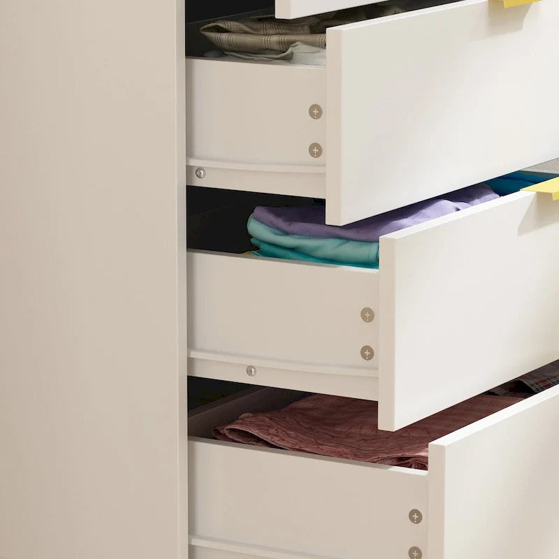 Commode à 5 tiroirs avec pieds en métal et rangement en bois