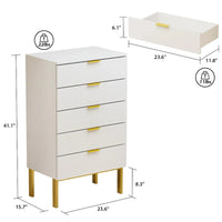 Commode à 5 tiroirs avec pieds en métal et rangement en bois