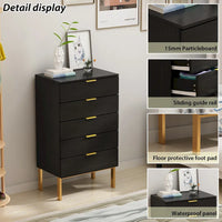 Commode à 5 tiroirs avec pieds en métal et rangement en bois