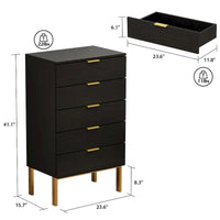 Commode à 5 tiroirs avec pieds en métal et rangement en bois