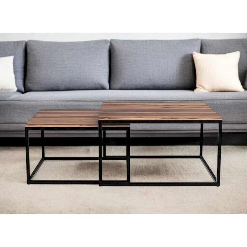 Lot de 2 tables basses gigognes carrées en bois naturel - 75 x 75 cm