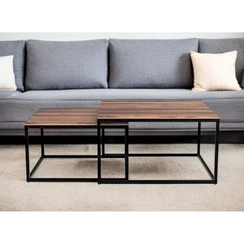 Lot de 2 tables basses gigognes carrées en bois naturel - 75 x 75 cm