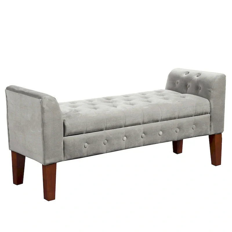 Banc de rangement façon causeuse en velours gris tourterelle Arum Copper Grove