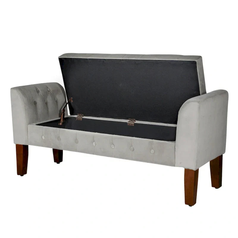 Banc de rangement façon causeuse en velours gris tourterelle Arum Copper Grove