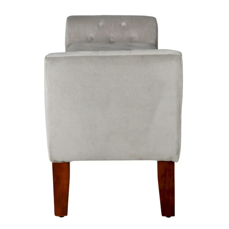 Banc de rangement façon causeuse en velours gris tourterelle Arum Copper Grove