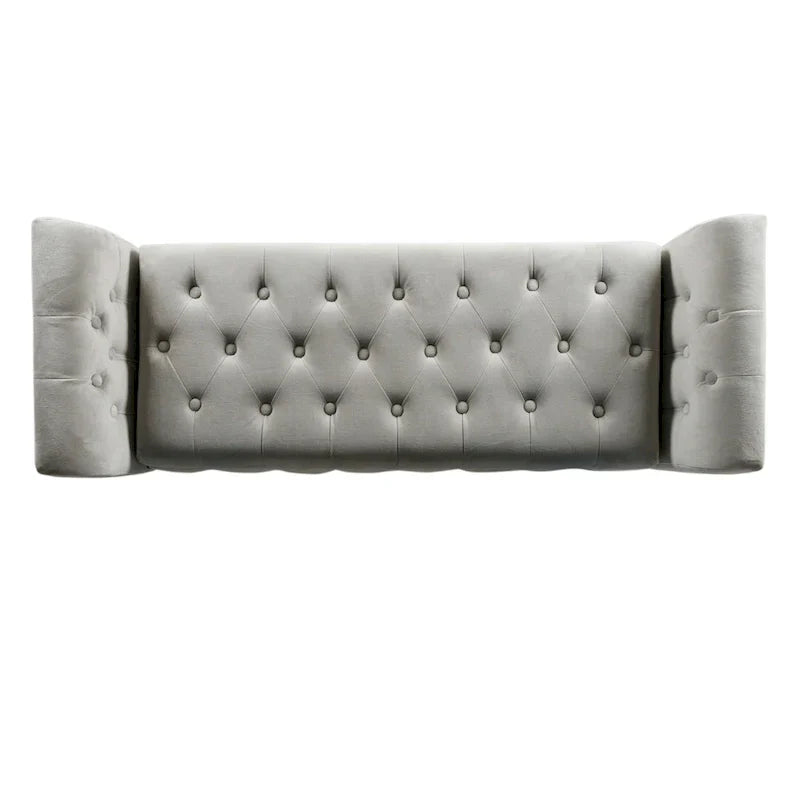 Banc de rangement façon causeuse en velours gris tourterelle Arum Copper Grove