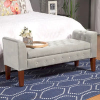 Banc de rangement façon causeuse en velours gris tourterelle Arum Copper Grove