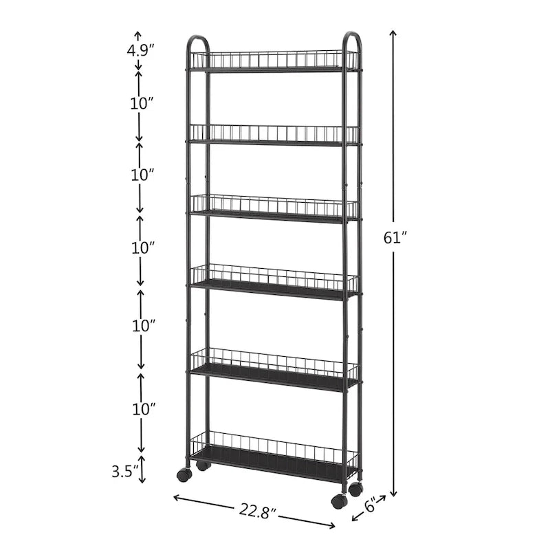 Étagère de rangement roulante ultra-mince à 6 niveaux