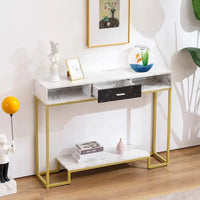 Table console MCombo avec tiroirs, marbre et pieds dorés