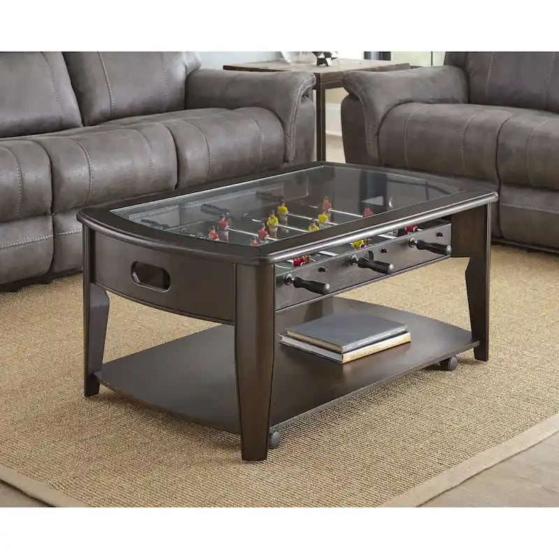 Table Basse Baby-Foot en Bois de Noyer Foncé/Verre Darlington de Steve Silver