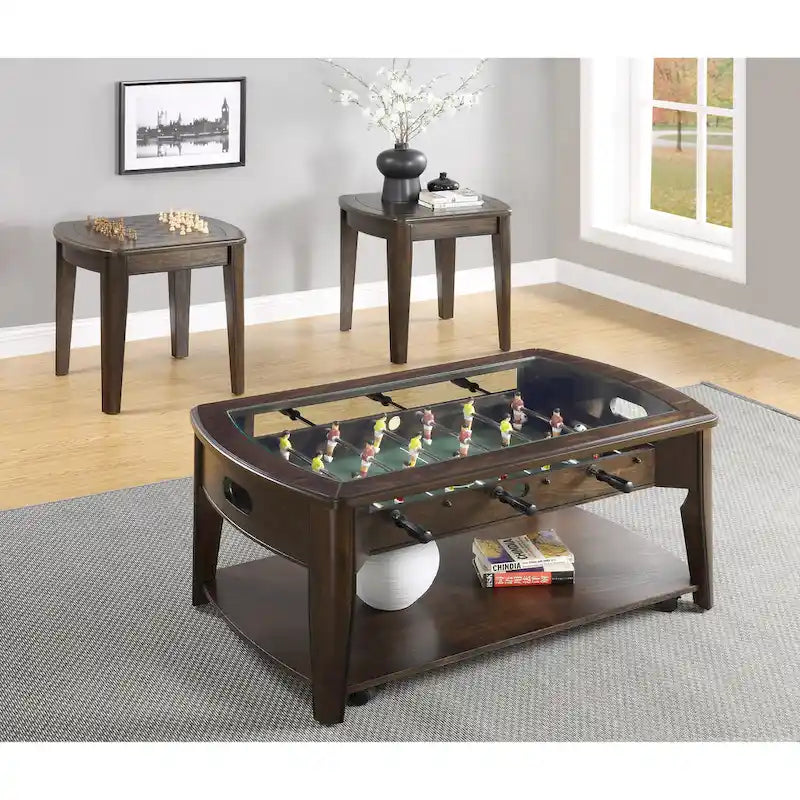 Table Basse Baby-Foot en Bois de Noyer Foncé/Verre Darlington de Steve Silver