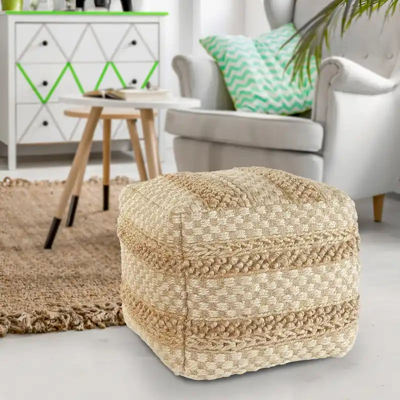 Sevita pouf à damier en jute naturel