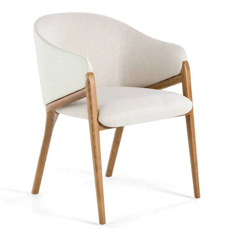 Chaise de salle à manger Modrest Lunde en tissu crème, cuir végétalien crème et noyer avec accoudoirs