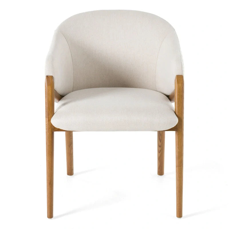 Chaise de salle à manger Modrest Lunde en tissu crème, cuir végétalien crème et noyer avec accoudoirs