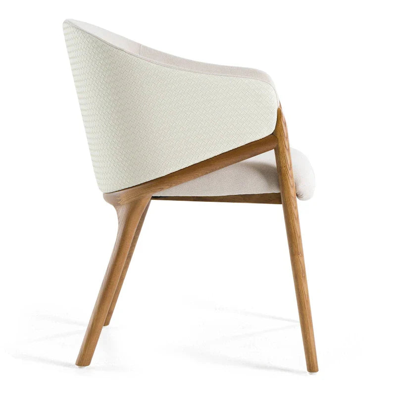 Chaise de salle à manger Modrest Lunde en tissu crème, cuir végétalien crème et noyer avec accoudoirs
