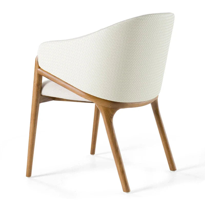 Chaise de salle à manger Modrest Lunde en tissu crème, cuir végétalien crème et noyer avec accoudoirs