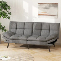 Canapé-lit futon en mousse à mémoire de forme en similicuir convertible avec accoudoirs à dossier inclinable divisé pour petit espace de vie, gris