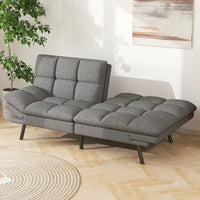 Canapé-lit futon en mousse à mémoire de forme en similicuir convertible avec accoudoirs à dossier inclinable divisé pour petit espace de vie, gris