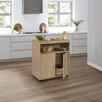 Chariot de cuisine micro-ondes avec armoire à 2 portes (Hêtre)