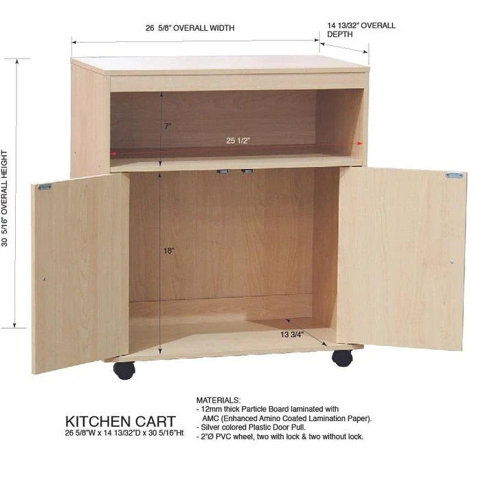 Chariot de cuisine micro-ondes avec armoire à 2 portes (Hêtre)