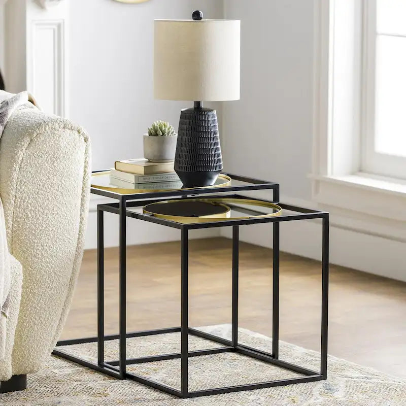 Tables d'appoint gigognes avec miroir Karley - 53,34H x 53,34L x 53,34P cm, 48,26H x 48,26L x 48,26P cm