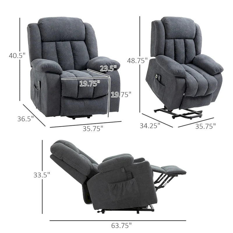 Fauteuil Élévateur Inclinable HOMCOM pour Personnes Âgées Grand et Large avec Massage