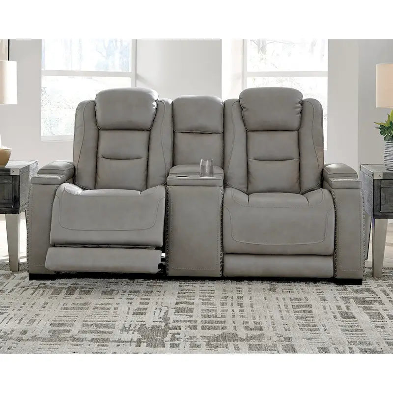 Canapé inclinable double électrique en cuir Signature Design by Ashley Man-Den - 74 L x 40 P x 43 H