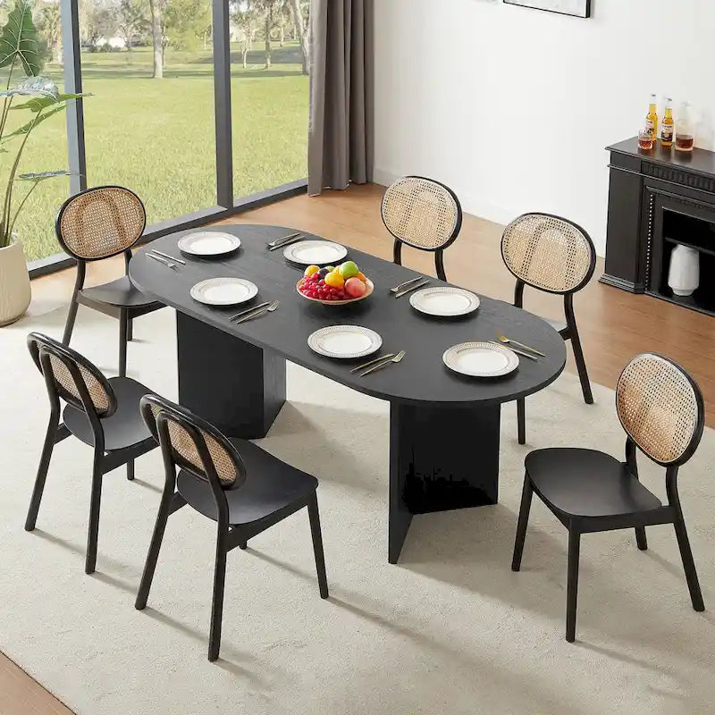Table à manger de cuisine ovale en bois noir