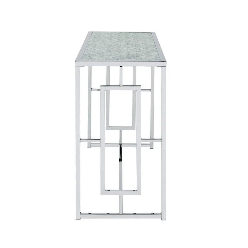 Table de canapé en verre ondulé 48 pouces Glitterati Glam Chrome de Furniture of America